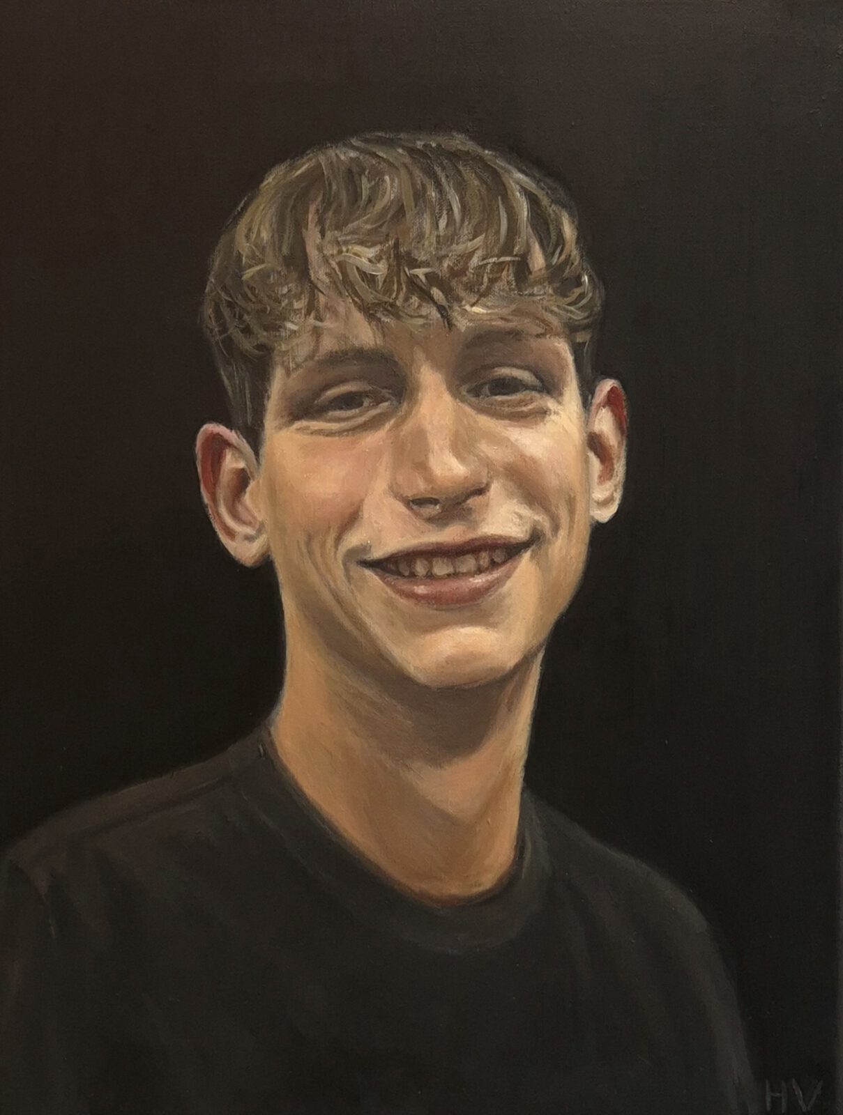 Realistisch schilderij, geschilderd portret van jongen.
